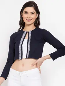 Style Quotient Women Navy Blue & White Crop Shrug