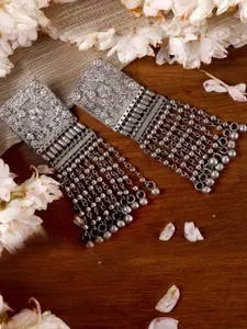 TEEJH Silver-Toned Square Drop Earrings