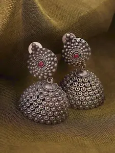 TEEJH Silver-Plated German silver Dome Shaped Jhumkas
