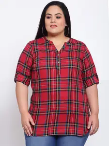 plusS Red & Blue Checked Shirt Style Top