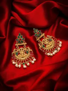 aadita Gold-Toned & Red Classic Chandbalis Earrings
