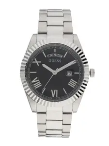 GUESS Men Black Dial & Silver Toned Stainless Steel Straps Analogue Watch GW0265G1