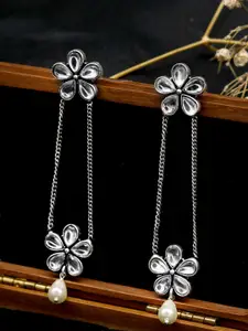 TEEJH Silver-Plated Contemporary Drop Earrings