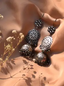 TEEJH Silver-Plated Contemporary Jhumkas Earrings