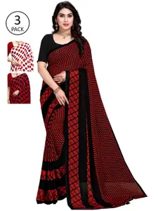 KALINI Red & Black Printed Poly Georgette Daily Wear Sarees-Pack of 3