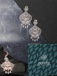 Priyaasi Women Rose Gold-Plated American Diamond Studded Maang Tikka & Earrings Set