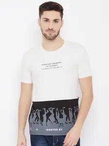 Duke Men Black & White Colourblocked Slim Fit Cotton T-shirt