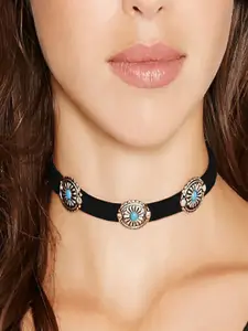AQUASTREET Black & Silver-Toned Silver-Plated Choker Necklace