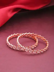 Priyaasi Women Set Of 2 Rose Gold-Plated White AD-Studded Handcrafted Bangles