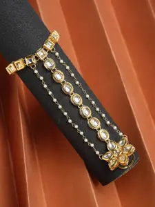 Ruby Raang Women White Kundan Gold-Plated Charm Bracelet