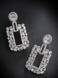 Priyaasi Women Silver-Toned & White American Diamond Studded Classic Drop Earrings