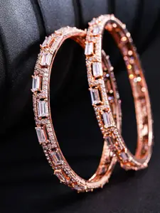 Priyaasi Set Of 2 Rose Gold-Plated White AD-Studded Handcrafted Bangles