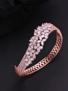 Priyaasi Women Rose Gold Brass American Diamond Handcrafted Rose Gold-Plated Bangle-Style Bracelet
