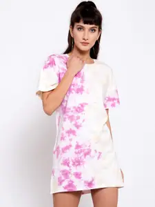 iki chic Pink & White Tie and Dye Pure Cotton T-shirt Mini Dress