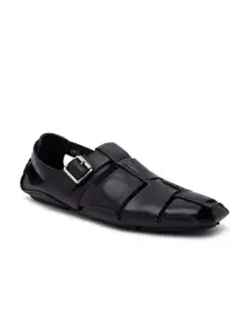 Regal Men Black Leather Fisherman Sandals