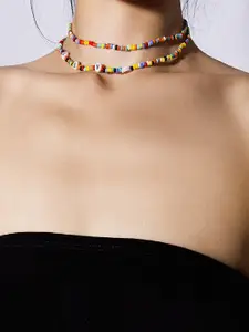 AQUASTREET Multicoloured Gold-Plated Beaded Choker Tribal Necklace