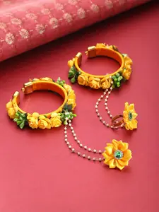 Priyaasi Women Set of 2 Yellow Handcrafted Gold-Plated Cuff Bracelet