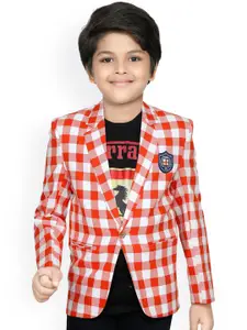 RIKIDOOS Boys Red & White Checked Comfort-Fit Single-Breasted Blazer