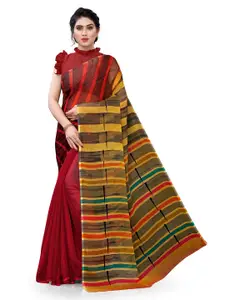KALINI Red & Yellow Striped Half and Half Chiffon Saree