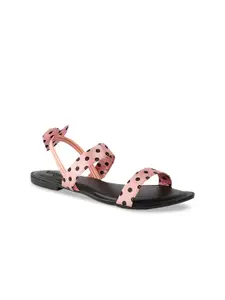 Shoetopia Women Pink Printed Open Toe Flats with Bows