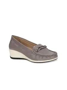 Bata Women Grey Leather Loafers