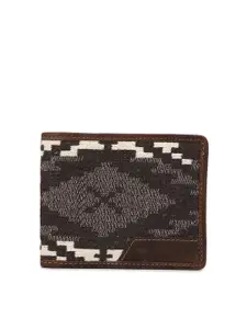 Royal Enfield Men Brown & White Self Design Leather Two Fold Wallet