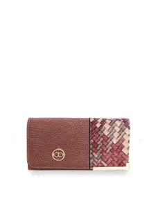 GIO COLLECTION Women Brown & Pink Textured PU Envelope