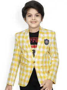 RIKIDOOS Boys Yellow & White Checked Comfort-Fit Single-Breasted Casual Blazer