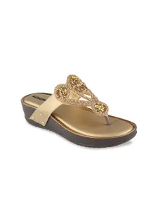 Shoetopia Women Gold-Toned Embellished Comfort Heels