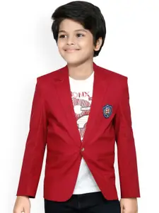 RIKIDOOS Boys Red Solid Comfort-Fit Single-Breasted Blazer