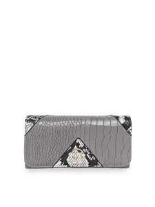 GIO COLLECTION Women Grey & Black Textured PU Two Fold Wallet