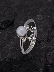 Ferosh Silver-Toned & White Stone-Studded Reindeer Finger Ring