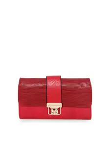 GIO COLLECTION Women Red Textured Buckle Detail PU Envelope Wallet
