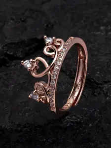Ferosh Women Rose Gold-Toned & White Stone-Studded Crown Finger Ring