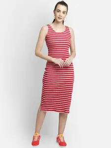Yaadleen Red Striped T-shirt Midi Dress