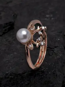 Ferosh Rose-Gold-Toned Artificial Stone-Studded Reindeer Finger Ring