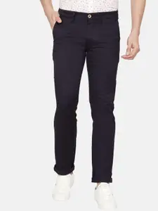 Oxemberg Men Navy Blue Slim Fit Mid-Rise Regular Trousers