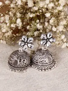 TEEJH Silver-Toned Contemporary Jhumkas Earrings