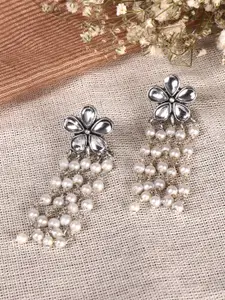 TEEJH Women Silver-Toned Contemporary Drop Earrings