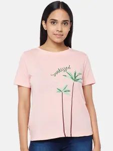 People Women Pink Printed Tropical T-shirt