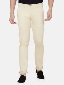 Oxemberg Men Cream-Coloured Slim Fit Casual Trousers