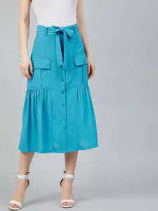 Marie Claire Women Blue Solid A-Line Midi Skirt