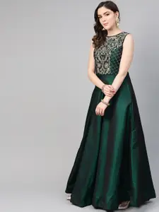 Chhabra 555 Green Satin Maxi Dress