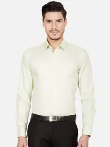 Oxemberg Men Green Textured Smart Slim Fit Cotton Formal Shirt