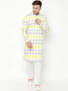 Hangup Men Yellow Printed Kurta with Pyjamas