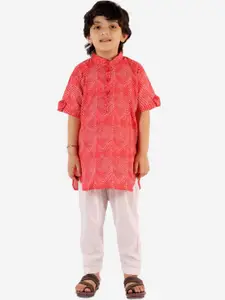 KID1 Boys Red Printed Pure Cotton Kurta with Pyjamas