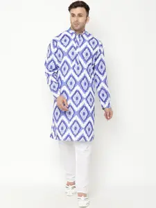 Hangup Men Blue & White Printed Kurta with Pyjamas