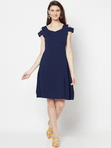 Purple State Blue Knitted A-Line Cold-Shoulder Dress