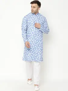 Hangup Men Blue Printed Kurta with Pyjamas