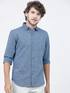 HIGHLANDER Men Blue Slim Fit Grid Tattersall Checks Checked Casual Shirt